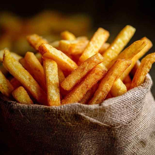 Crispy Thick-Cut Golden Fries in Rustic Serving Bag